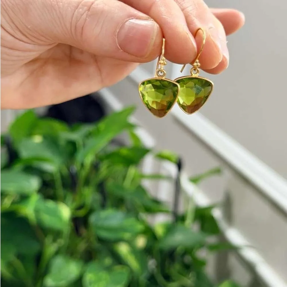 Gold Drop Green Peridot Earrings18k gold over Sterling silver - Picture 3 of 6